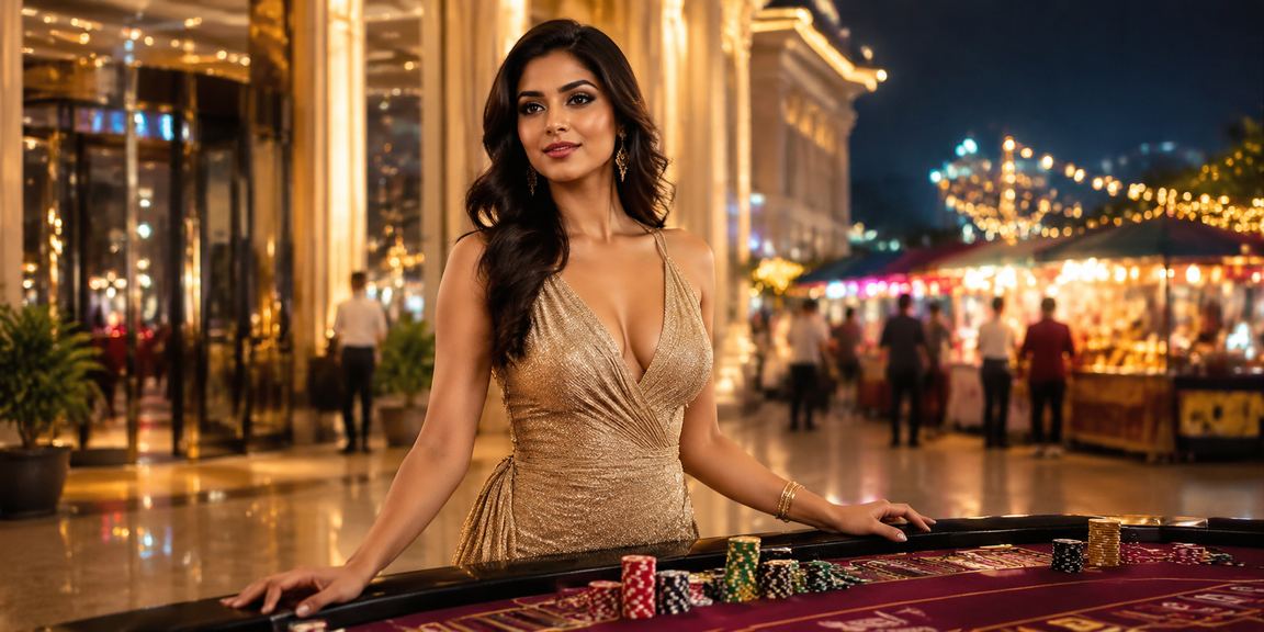Vibrant casino night market with colorful lights in India