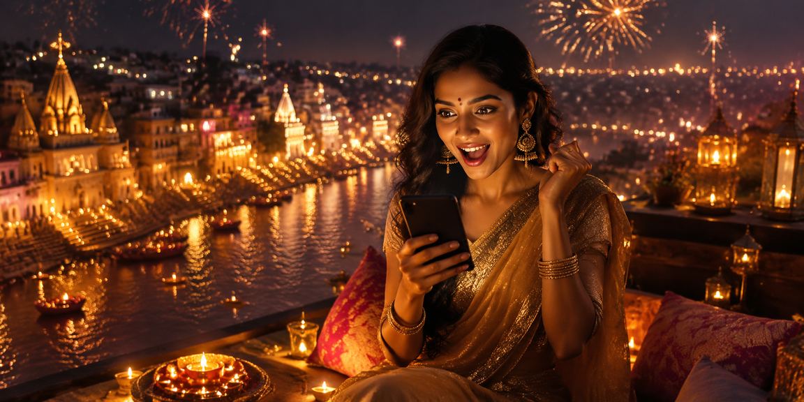 Festive celebrations at Varanasi Ghat with cricket betting theme